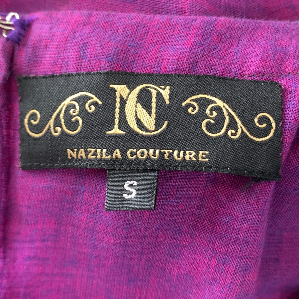 Nazila Couture Purple Olive Embroidered High Low Tunic Dress Small Boho Floral - Picture 3 of 14